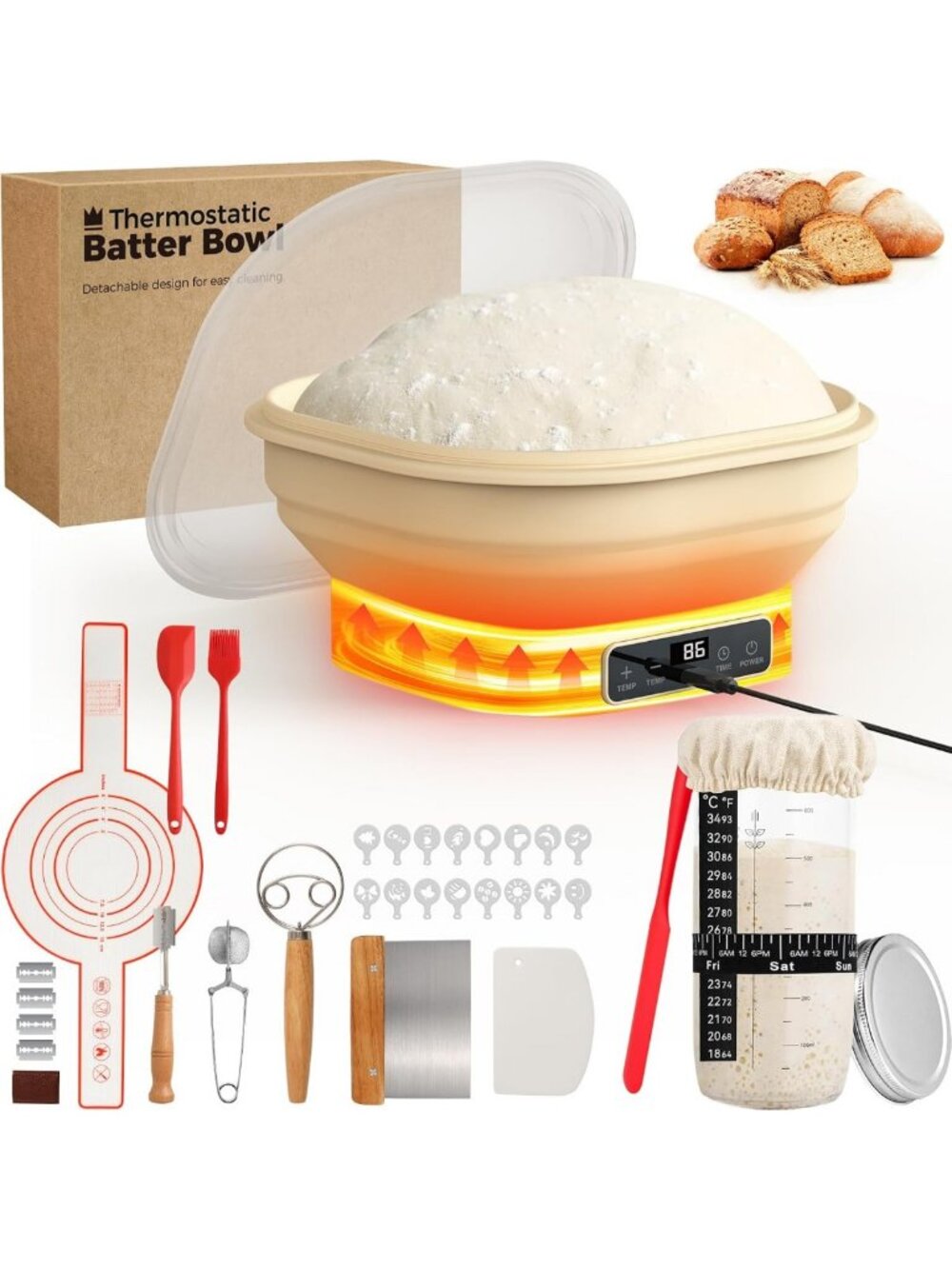 Electric Sourdough Starter Kit - 4L Thermostatic Heating Silicone Square